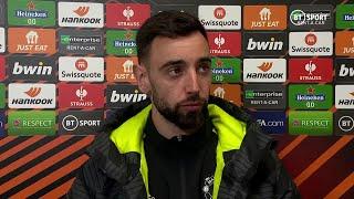 "We're still confident to go away to Seville and win." Bruno Fernandes reacts to late UEL drama