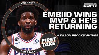 Reacting to Joel Embiid returning for Game 2 after winning MVP & Dillon Brooks' future | First Take