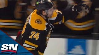 Bruins' Jake DeBrusk Scores Nifty Goal By Whacking Puck In Off Goaltender's Pad