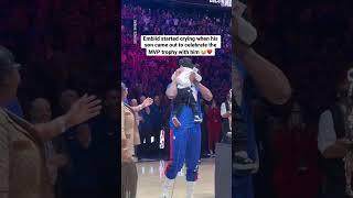 Joel Embiid got emotional as his son ran onto the court to be with him during his MVP speech #shorts