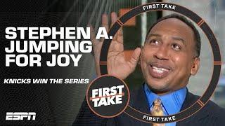 Stephen A. is literally jumping for joy about the Knicks winning a playoff series  | First Take
