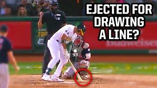 Batter ejected for drawing a line, a breakdown