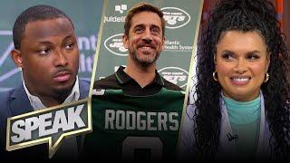 Aaron Rodgers officially introduced as Jets QB, is 'not here to be a savior' | NFL | SPEAK