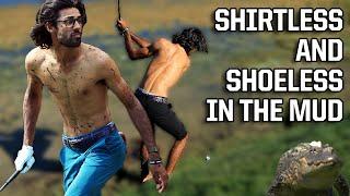 Golfer takes socks, shoes and shirt off to hit from the mud, a breakdown