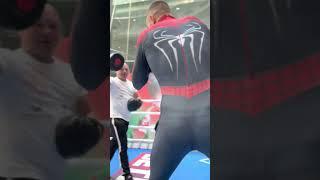 BOXER IN SPIDER-MAN COSTUME WRECKS THE PADS! ️