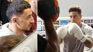 AUSTIN MCBROOM SMASHES PADS AT WORKOUT AS OPPONENT GIB WATCHES ON!