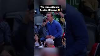 The Nuggets’ mascot dropped the pass from Peyton Manning
