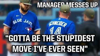 Blue Jays manager messes up and has to remove starting pitcher, a breakdown