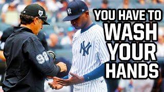 Umpire tells pitcher he has to wash his hands, a breakdown