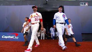 London Series: Chicago Cubs and St. Louis Cardinals walk out onto field and national anthems