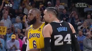 Dillon Brooks stares down LeBron James after drilling deep 3