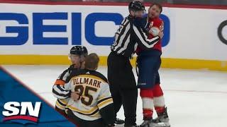 Linus Ullmark Throws Punches, Gets Sent Off As Bruins and Panthers Brawl Late