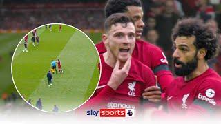Linesman appears to ELBOW Andy Robertson at half time of Liverpool vs Arsenal