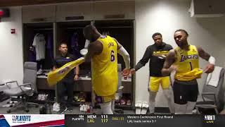 Lakers teammates make GOAT noises as LeBron James enters locker room  | NBA on ESPN
