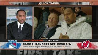 Stephen A. attended the Rangers vs. Devils playoff game with Gary Bettman | First Take