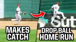 Outfielder drops ball over fence for home run, a breakdown